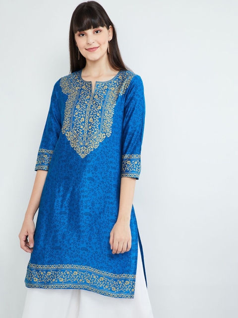 

max Women Blue Printed Straight Kurta