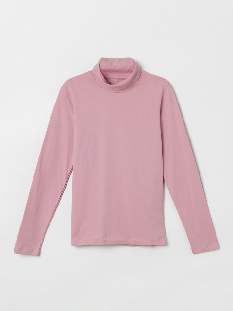 

max Girls Pink Solid High Neck T-shirt