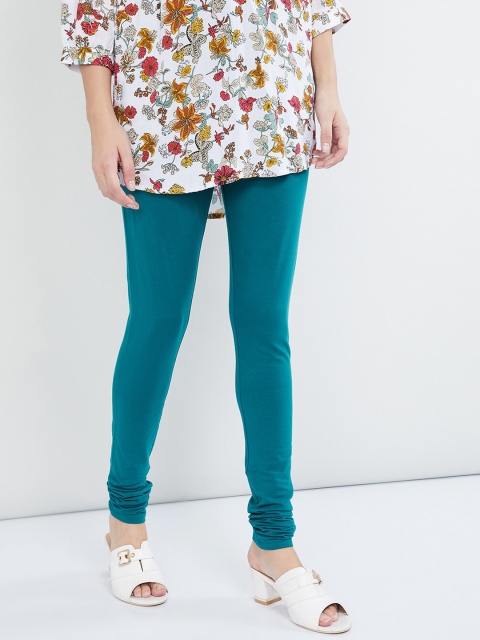 

max Women Teal Green Solid Churidar-Length Leggings