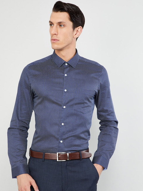 

max Men Blue Slim Fit Printed Formal Shirt