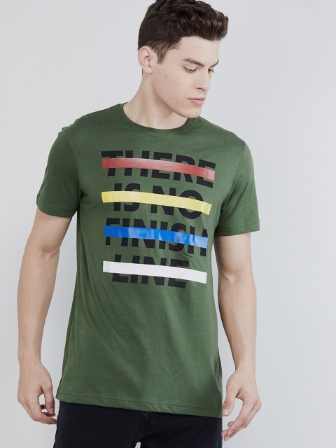max Men Green Printed Round Neck T-shirt