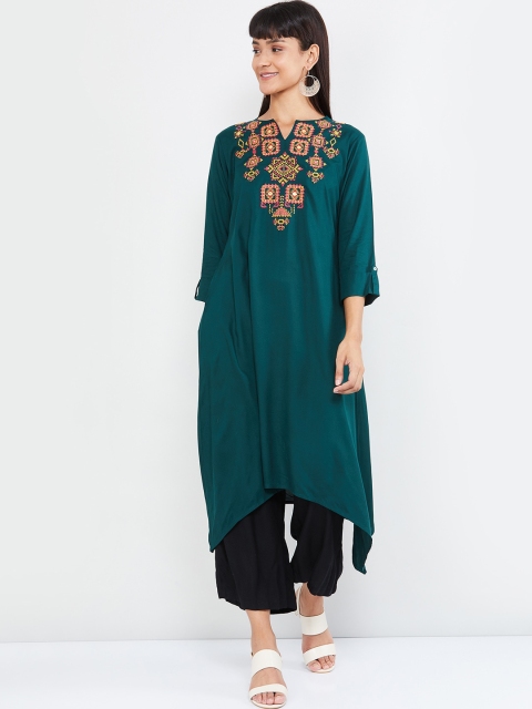 

max Women Green Yoke Design Straight Kurta
