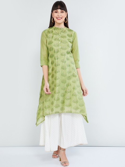 max Women Green Printed A-Line Kurta