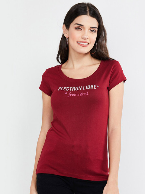 

max Women Red & White Printed T-shirt