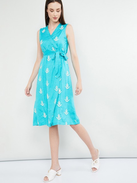 

max Women Turquoise Blue Embroidered A-Line Dress