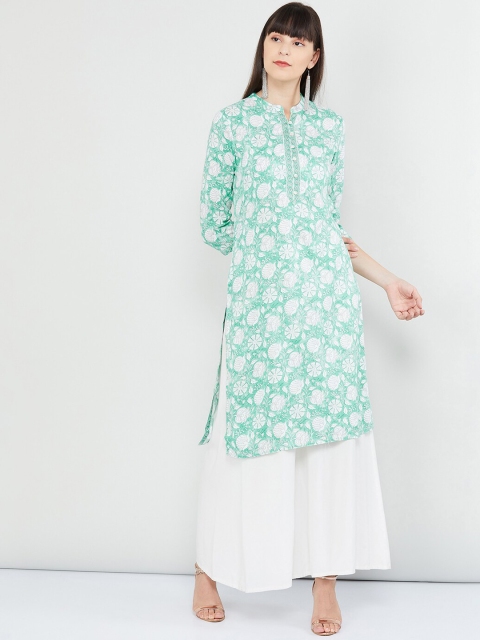 

max Women Green Printed Straight Kurta