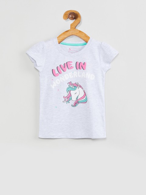 

max Girls Grey Printed Round Neck T-shirt