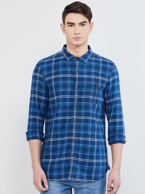 

max Men Blue Slim Fit Checked Casual Shirt