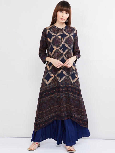 

max Women Blue Printed A-Line Kurta