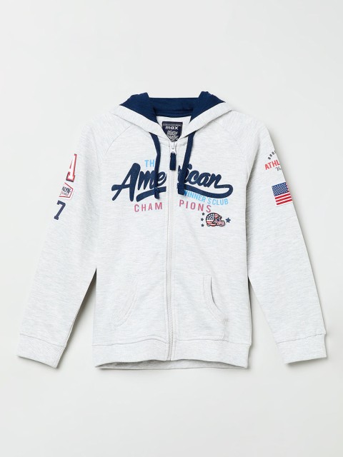 

max Boys Grey Embroidered Hooded Sweatshirt