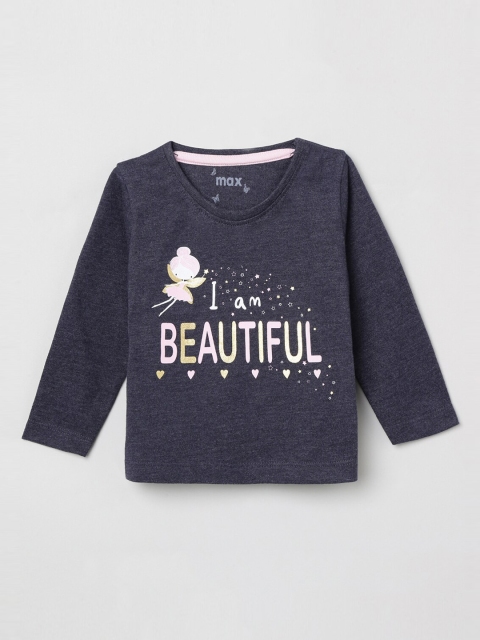 

max Girls Blue Printed Round Neck T-shirt