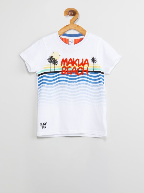 

max Boys White Printed Round Neck T-shirt