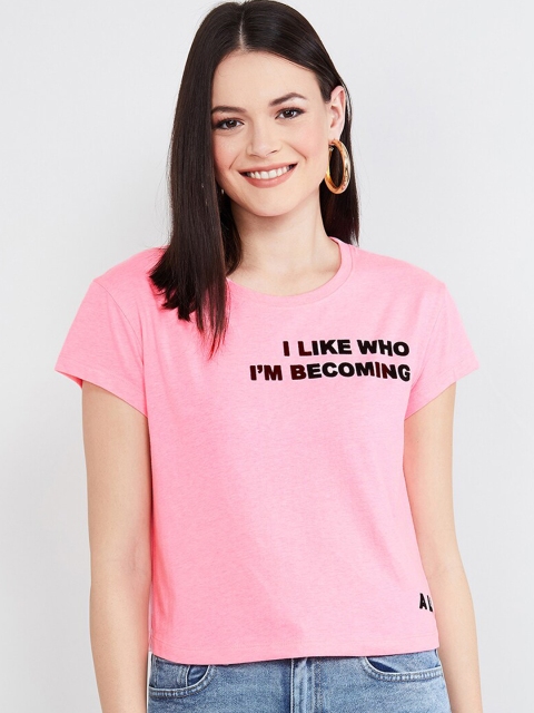 

max Women Pink Printed Round Neck T-shirt