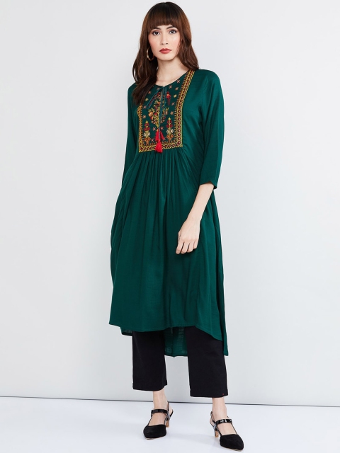 

max Women Green Yoke Design Anarkali Kurta