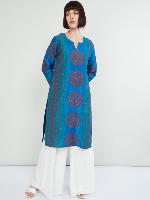 

max Women Blue & Red Printed Straight Kurta