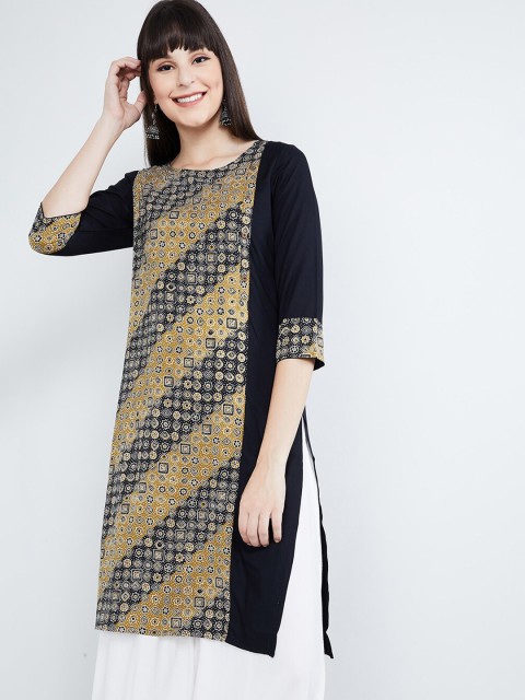 

max Women Black & Beige Printed Straight Kurta