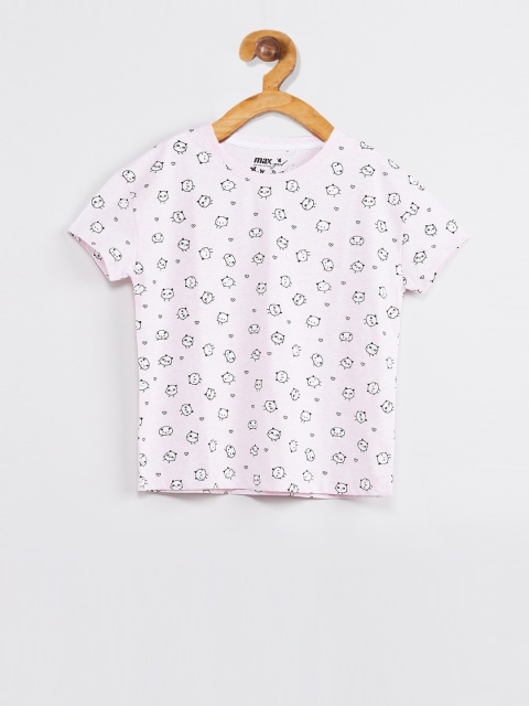 

max Girls Multicoloured Printed Round Neck T-shirt, Multi