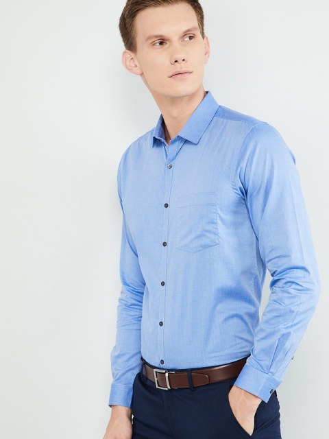 

max Men Blue Slim Fit Solid Formal Shirt