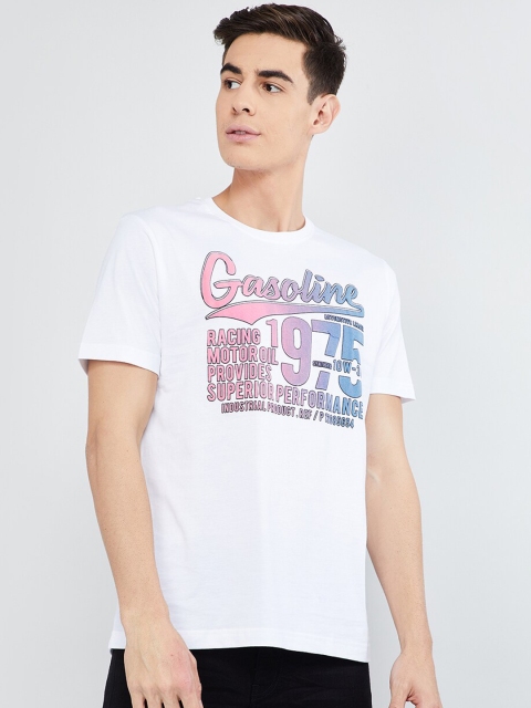 

max Men White Printed Round Neck T-shirt