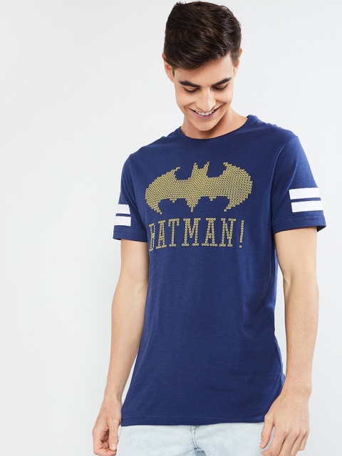 

max Men Blue Batman Printed Round Neck T-shirt
