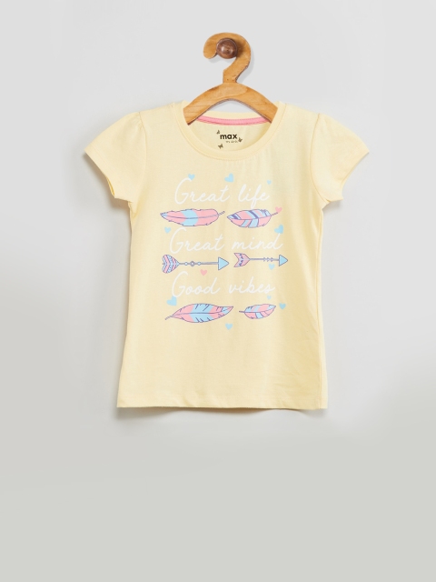 

max Girls Yellow Printed Round Neck T-shirt