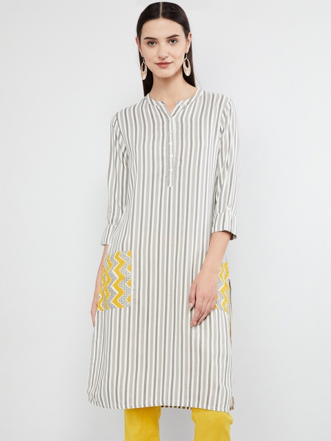 

max Women Off-White & Yellow Printed Straight Kurta
