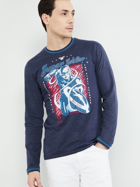 

max Men Navy Blue Captain America Printed Round Neck T-shirt