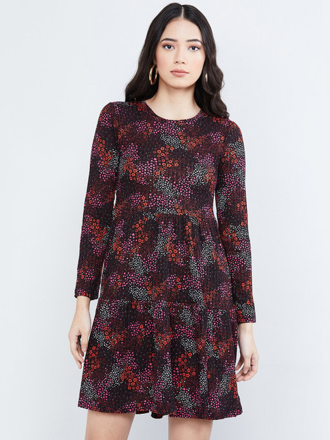 

max Women Burgundy Printed A-Line Dress