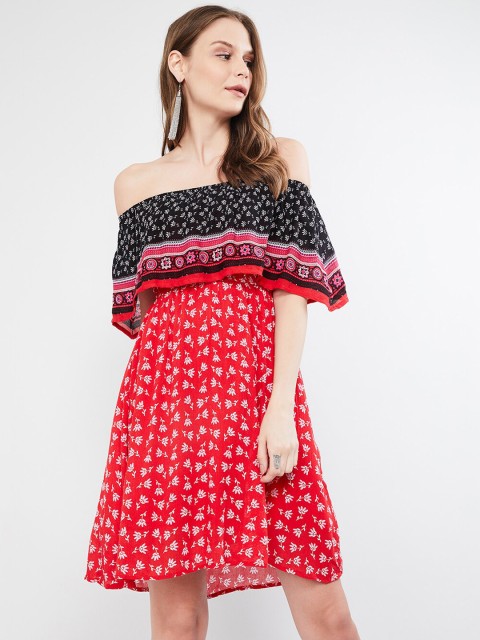 

max Women Red & Black Printed Fit and Flare Dress