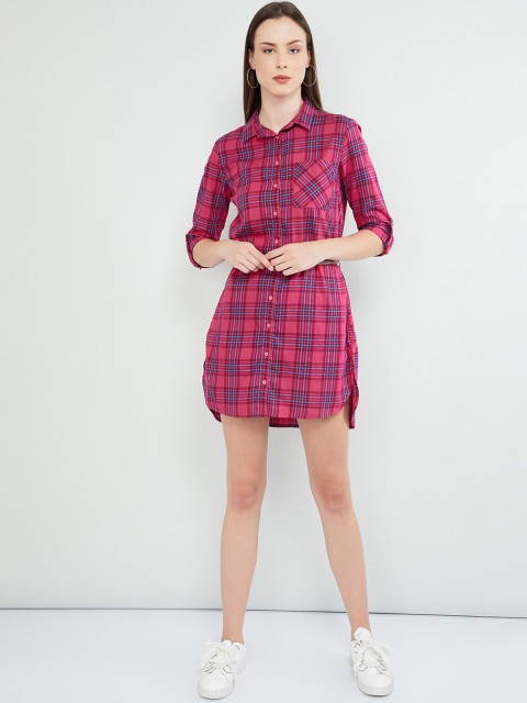 

max Women Pink Checked Shirt Dress