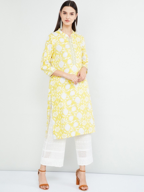 

max Women Yellow & White Floral Printed A-Line Kurta
