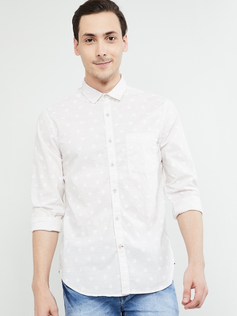 

max Men Off-White Slim Fit Self Design Casual Shirt