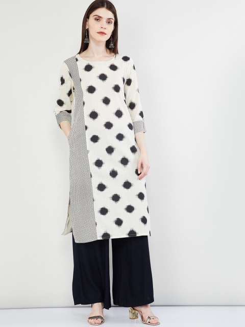

max Women Off-White & Black Printed Straight Kurta