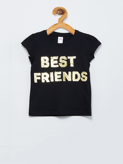

max Girls Black Solid Round Neck T-shirt