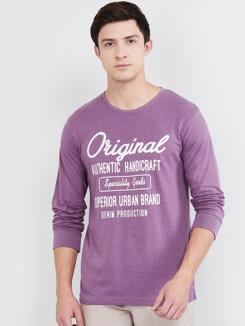 

max Men Violet Printed Round Neck T-shirt
