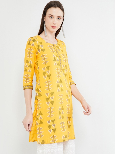 

max Women Yellow & Black Printed Straight Kurta