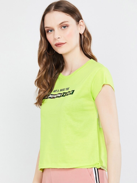 

max Women Green Printed Round Neck T-shirt