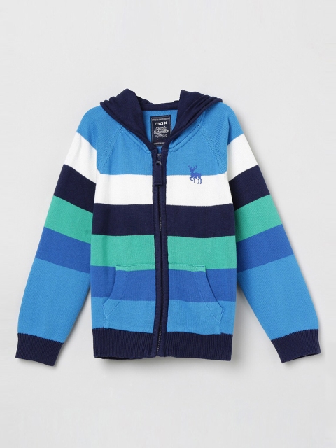 

max Boys Blue & White Striped Hooded Sweatshirt