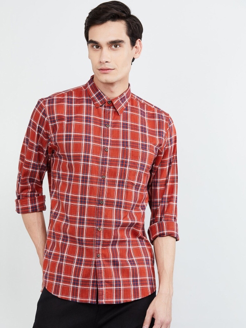 

max Men Rust RedRegular Fit Checked Casual Shirt