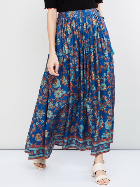 

max Women Blue & Red Printed Flared Maxi Skirt