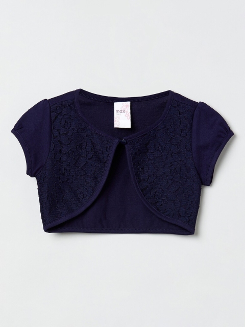 

max Girls Navy Blue Self Design Button Crop Shrug