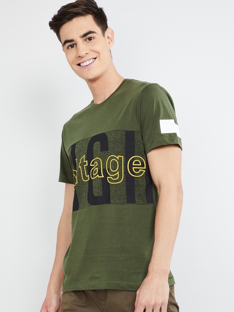 

max Men Green Slim Fit Printed Round Neck T-shirt