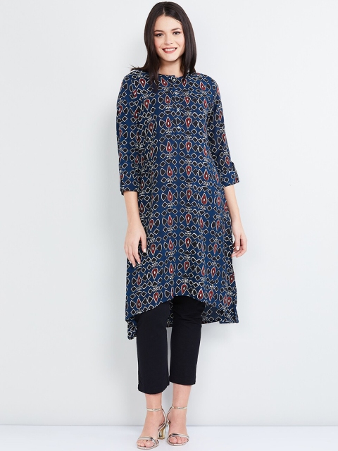 

max Women Blue Printed Straight Kurta