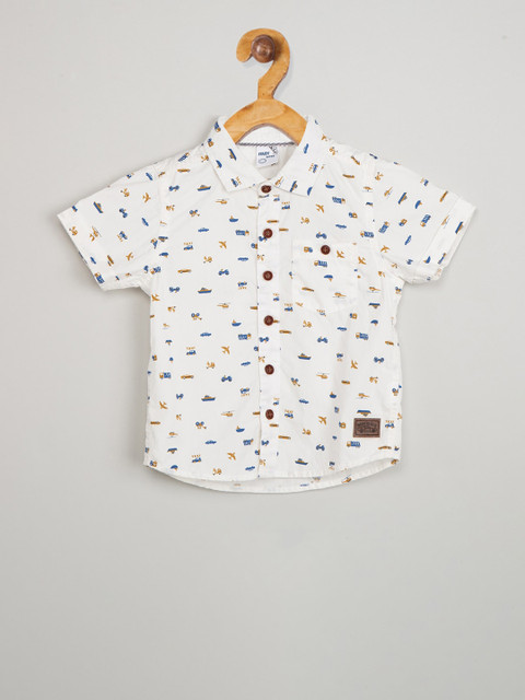 

max Boys White Regular Fit Printed Casual Shirt
