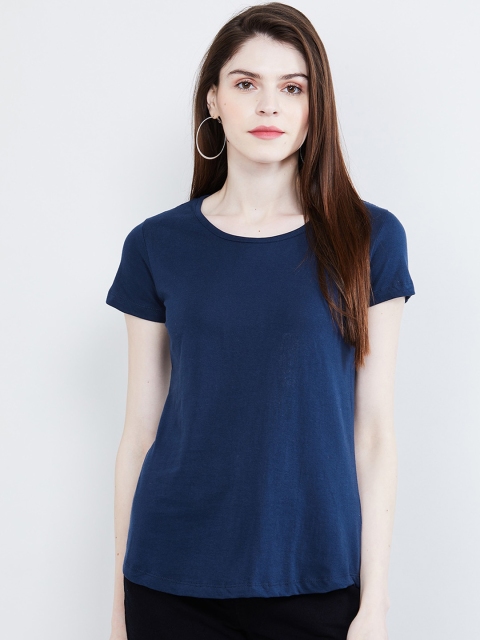 

max Women Navy Blue Solid Styled Back T-shirt