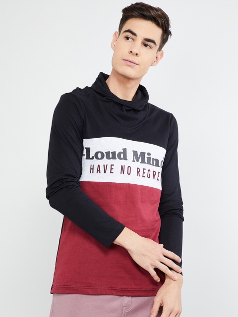 

max Men Black Printed High Neck T-shirt