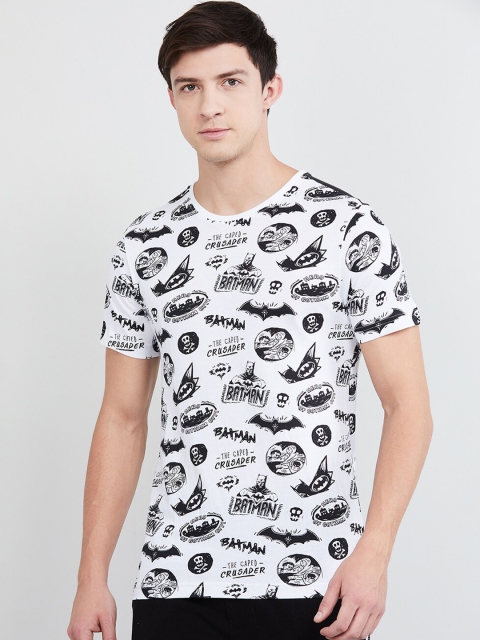 

max Men White & Black Batman Print Round Neck T-shirt