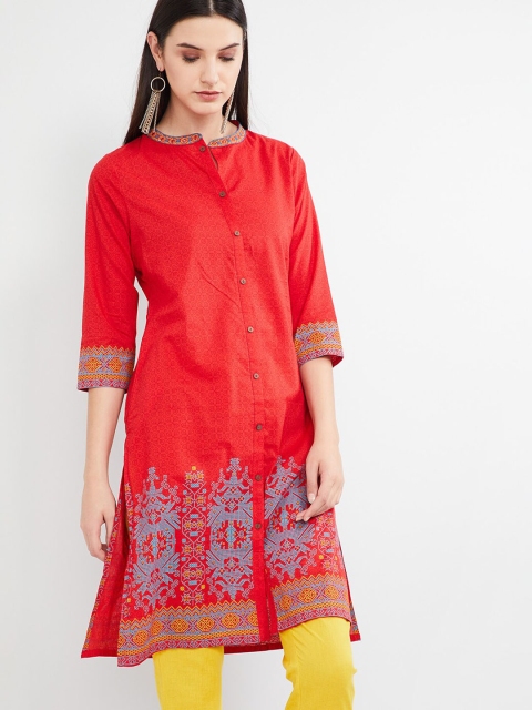 

max Women Red & Blue Printed Straight Kurta