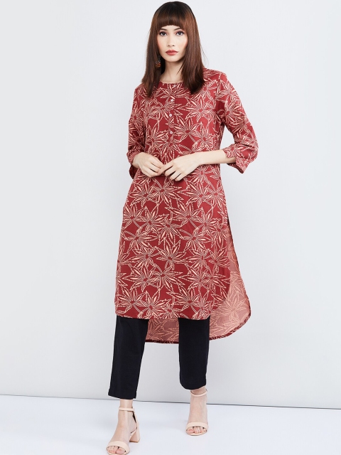 

max Women Maroon & Beige Printed Straight Kurta