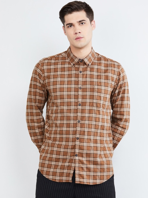 

max Men Khaki & Red Regular Fit Checked Casual Shirt